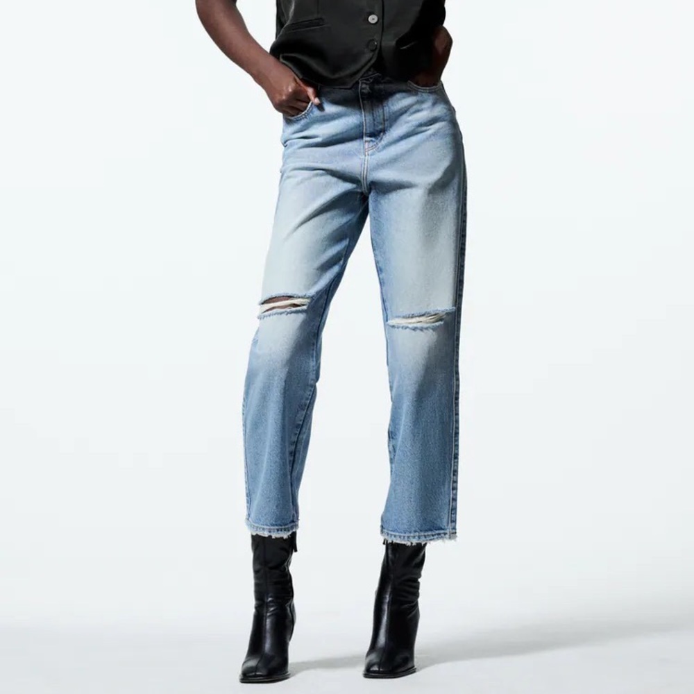 Zara Ripped Straight Leg Jeans